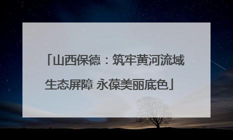 山西保德：筑牢黄河流域生态屏障 永葆美丽底色