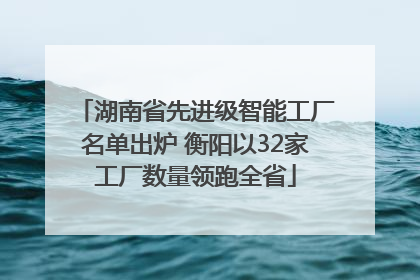 湖南省先进级智能工厂名单出炉 衡阳以32家工厂数量领跑全省